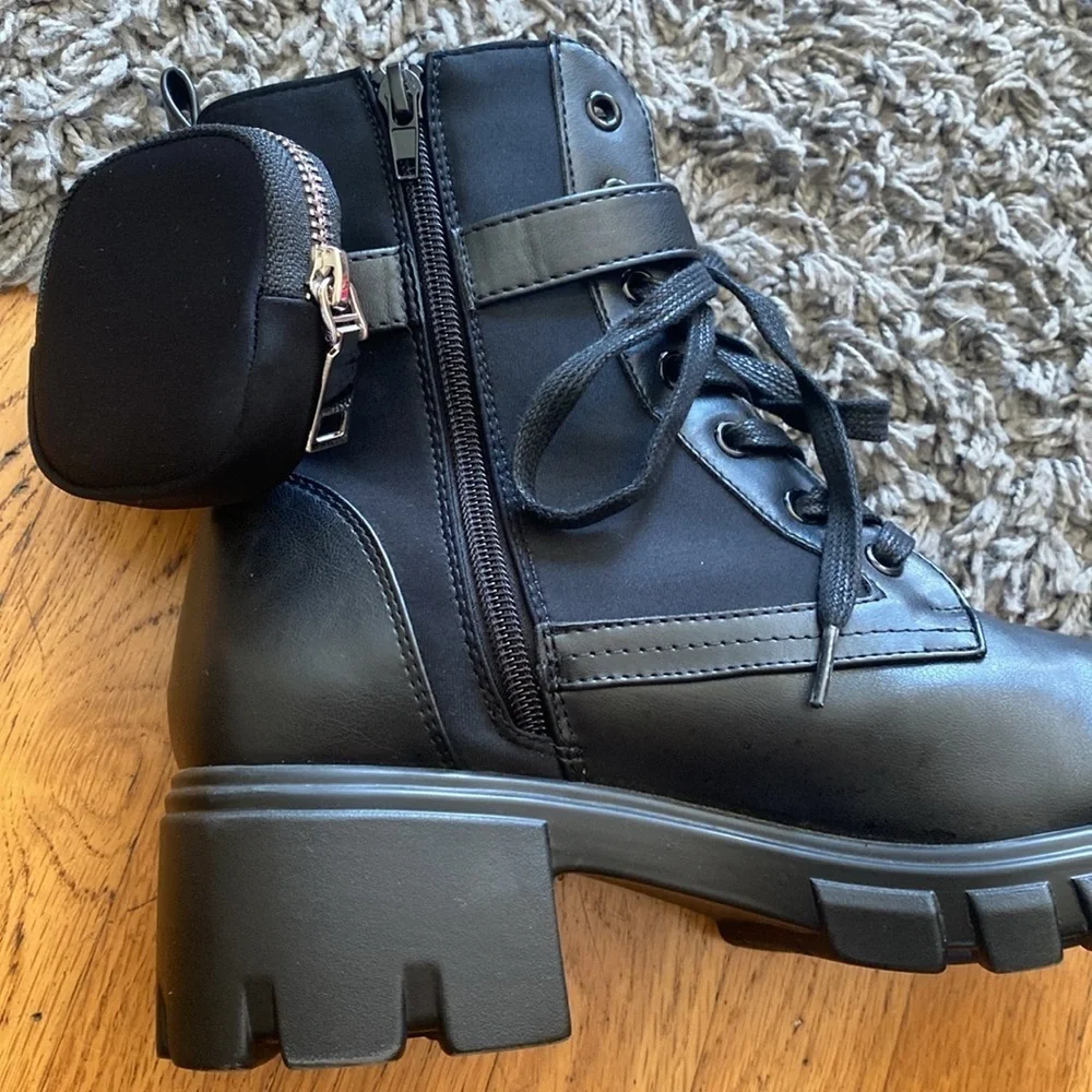 JF "TANZI" Black Combat Boots Size 9.5 - Picture 4 of 11